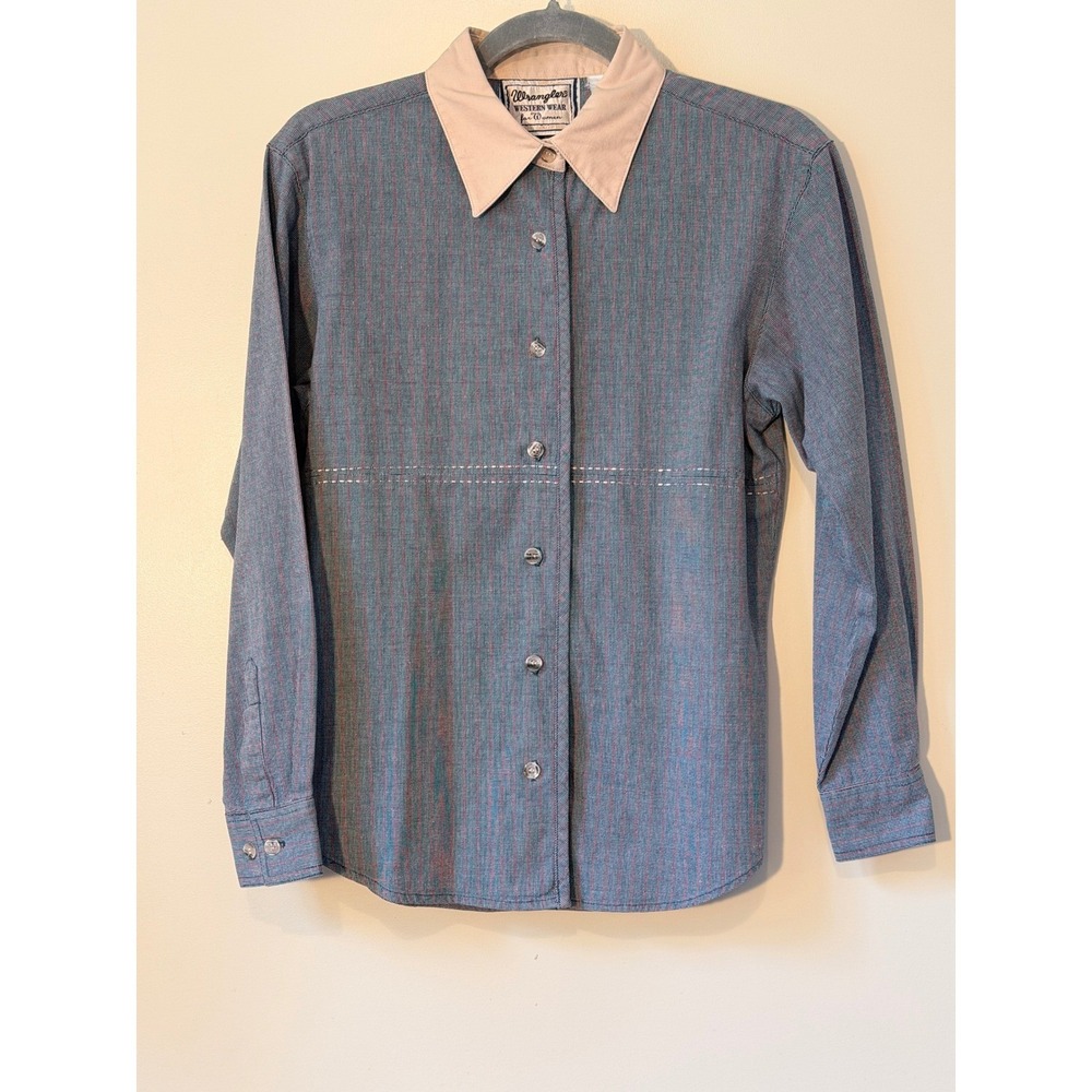 Vintage Wrangler Women's Plaid Teal Red S Western Cowgirl Retro Button Up Shirt